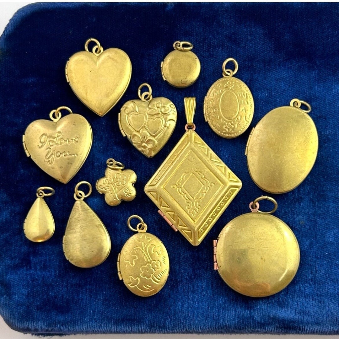 Vintage Locket Necklace Pendants Locket Charms Etched Brass Locket
