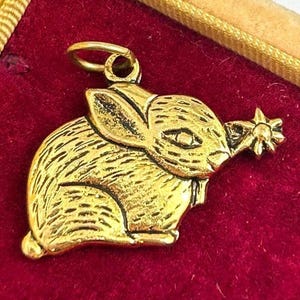 Vintage Bunny Rabbit Charm Necklace Pendant Etched Details Gold Plated Charm For Bracelet Gift For Her Rabbit Pet Gift For Her Cute Charm