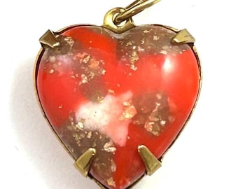 Vintage Heart Charm Necklace Pendant Women Gift For Her Vintage Jewelry Pendants Orange Prong Set Cabochon Heart Jewelry Southwestern Style