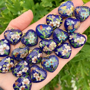 Random Choice, Vintage Charm, Cloisonne Enamel Heart Charm, Puffy Heart Charm, Heart Jewelry, Vintage Jewelry, Enamel Charm, One Charm