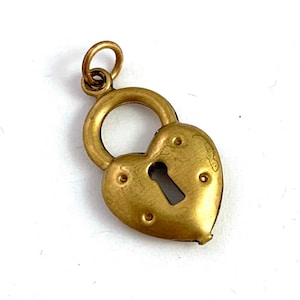 Vintage heart padlock charm, vintage lock charm, vintage brass charm, puffy brass charm, padlock necklace pendant, vintage jewelry