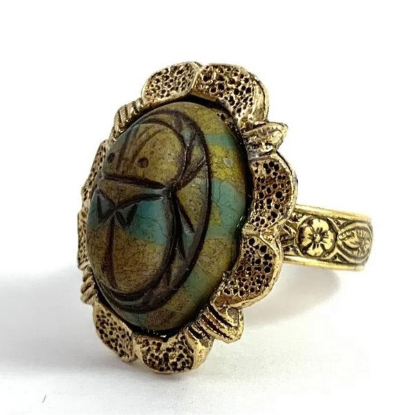 Scarab Ring, Scarab Jewelry, Adjustable Ring, Vintage Ring, Vintage Jewelry, Egyptian Revival Jewelry, Vintage Upcycled Jewelry