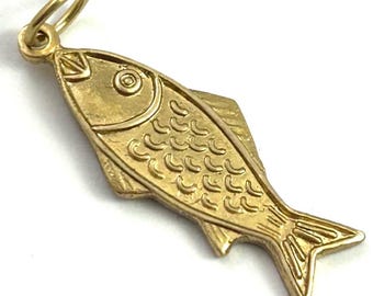 Vintage Fish Charm Necklace Pendant Brass Charm For Bracelet Fishing Gift For Her Fish Pendant Womens Vintage Jewelry Gift Foodie Sardine