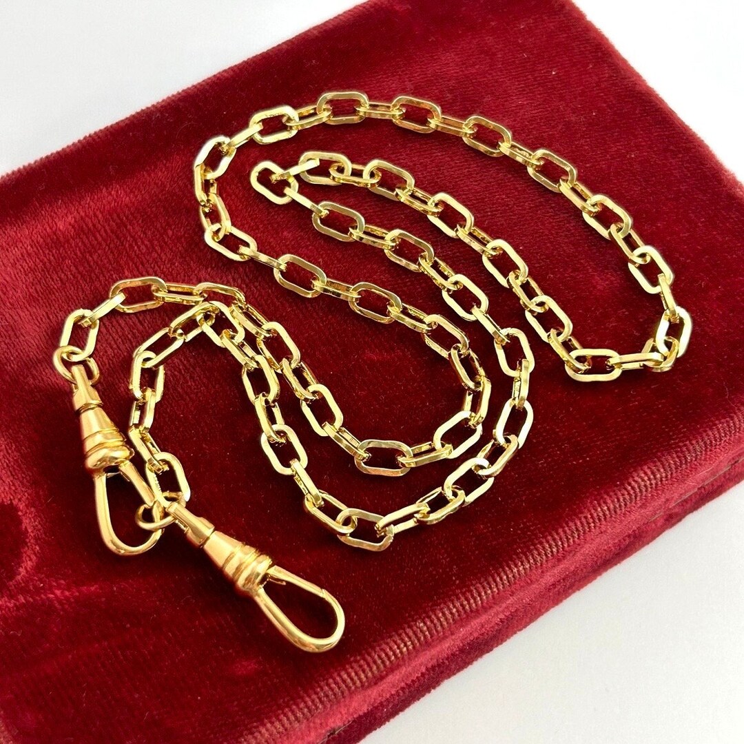 Double Fob Clasp Charm Holder Necklace Gold Tone Metal Chain Dog Fob