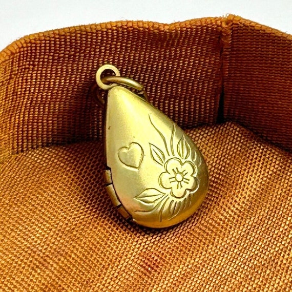 Vintage Brass Locket Charm: Heart & Flower Drop Pendant