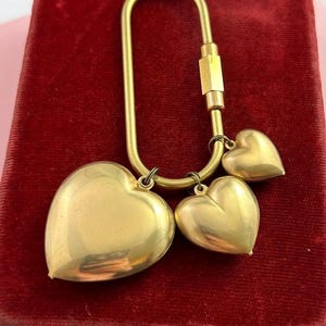 Carabiner Key Fob Purse Clip Bag Accessory Gifts For Women Vintage Puffy Brass Metal Heart Charms Screw Carabiner Large Pick Your Own Charms