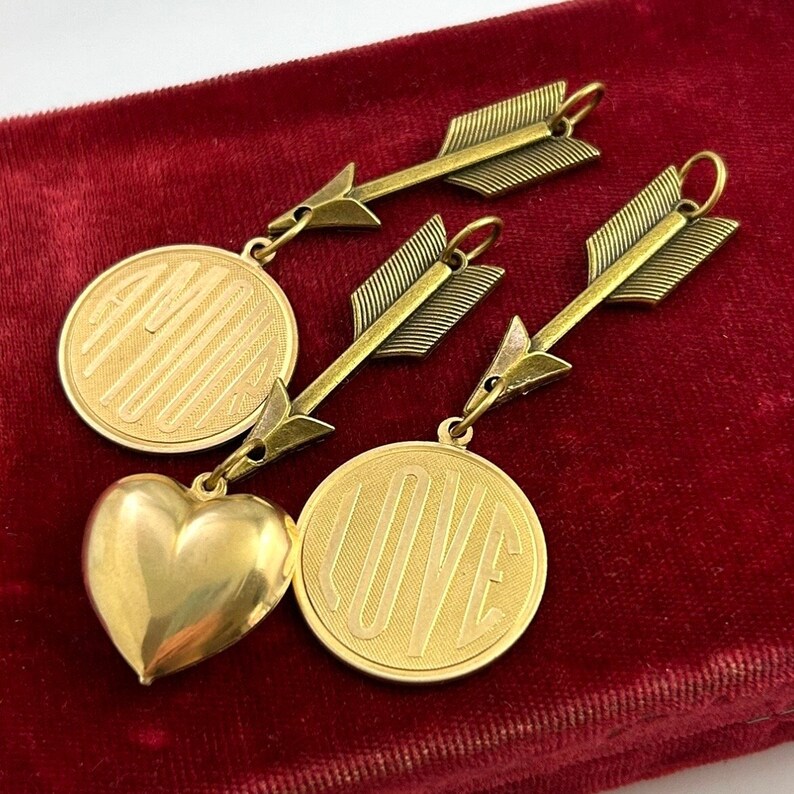 Pendants For Women Love Amour French Love Charm Vintage Puffy Brass Metal Heart Charm Valentines Day Jewelry Gifts For Her Necklace Pendant