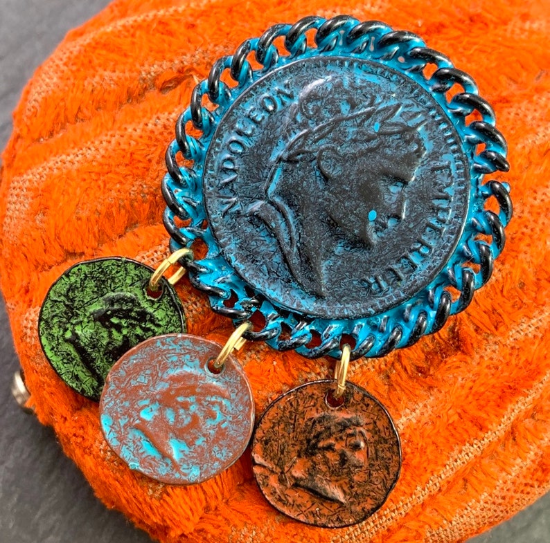 Coin Jewelry Vintage Brooch Vintage Enamel Jewelry French Coins Vintage Jewelry Medallion Jewelry Napoleon