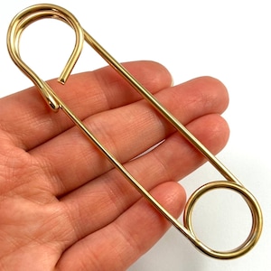 Safety Pin Brooch Vintage Pins Large Safety Pin Blanket Pin Cloak Pin Vintage Jewelry Gold Tone Metal Statement Jewelry Pins image 2