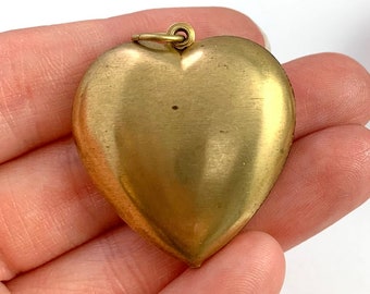 Large Vintage Heart Charm, Brass Heart Charm, Puffy Heart Charm, Vintage Pendant, Vintage Jewelry, Heart Jewelry, Vintage Charm, Larger Size