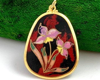 Vintage Pendant, Cloisonne, Cloisonne Jewelry, Vintage Jewelry, Cloisonne Pendant, Flower Pendant, Vintage Flower