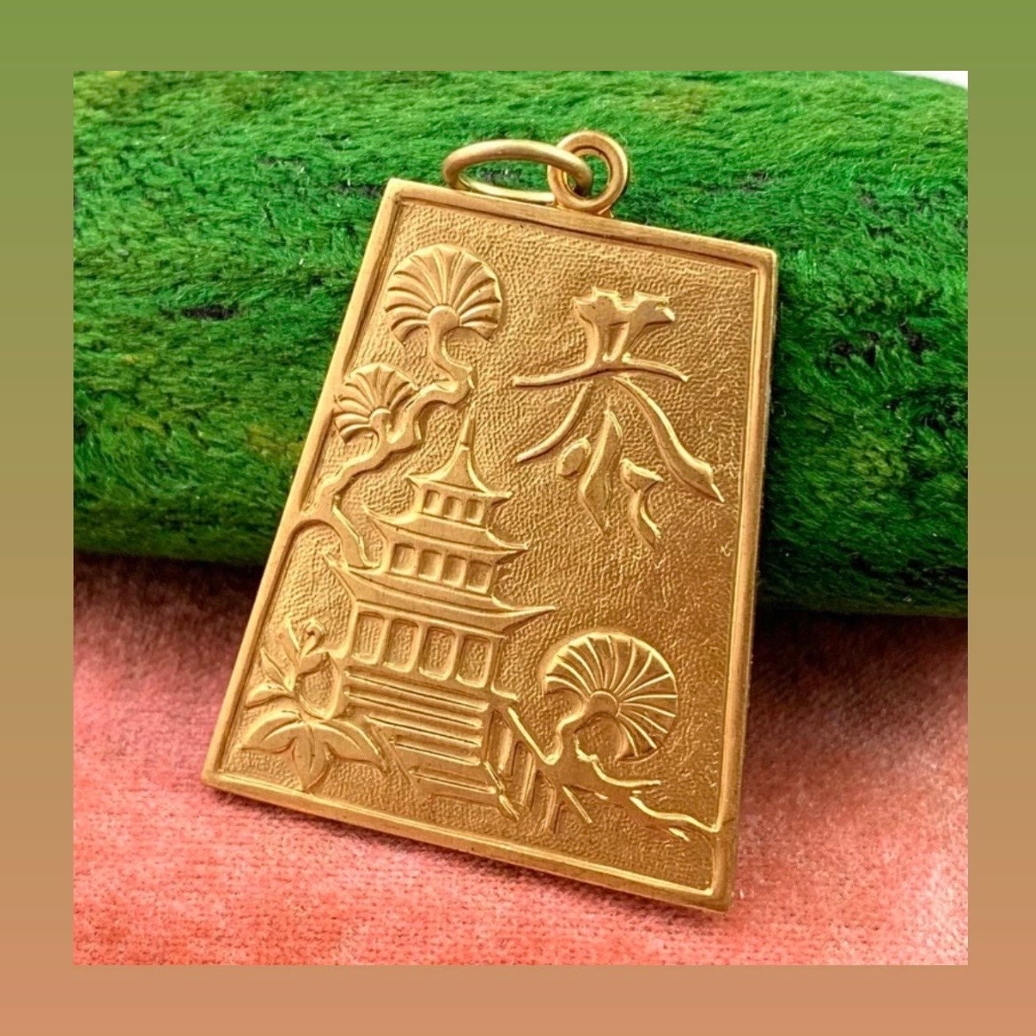 Chinoiserie, Vintage Brass Charm, Vintage Pendant, Vintage Jewelry 