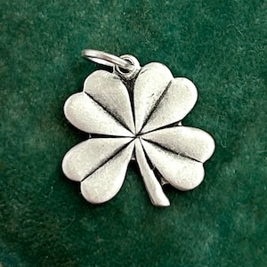 Shamrock charm, Lucky Charm, Necklace Pendant, silver tone Metal Stamping, Tiny Four Leaf Clover charm