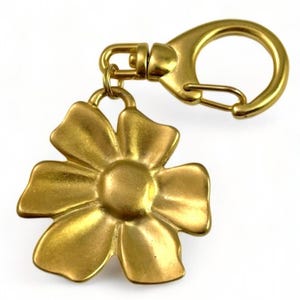 Charm With Clip Vintage Flower Charm Large Clip Clasp Purse Charm Flower Bag Gift Gold Tone Metal Purse Accessory Key Fob Gift For Friend
