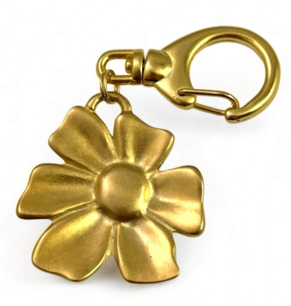 Vintage Gold Tone Flower Charm With Clip: Purse or Key Fob