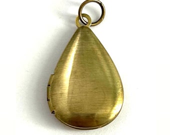 Vintage Brass Teardrop Locket Charm: Large Drop Pendant