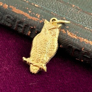 May include: A gold owl charm pendant. The owl is perched on a branch and has detailed features.
