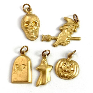 Halloween charm lot, Halloween jewelry, Halloween charms, charm lot, brass metal stamping charms, witch charm, pumpkin charm, skull charm