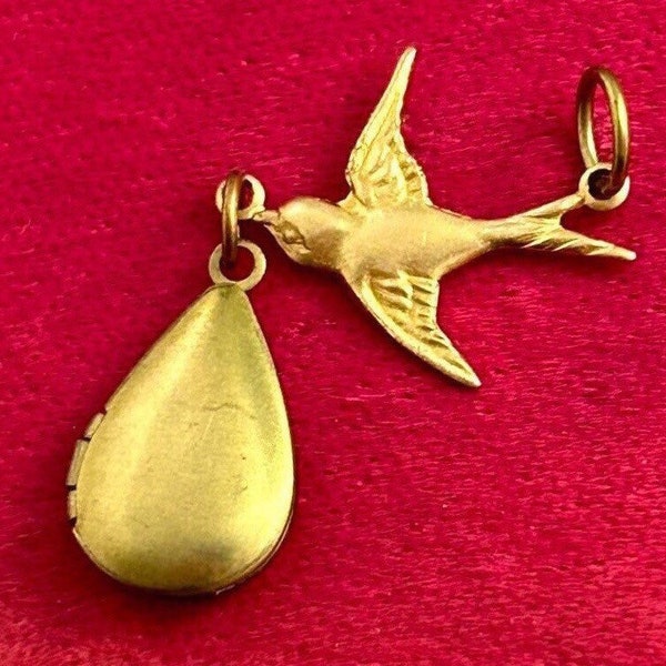 locket, Locket Pendant, Bird Pendant, Vintage Locket, Brass Drop Locket Charm, Bird Jewelry, Flying Bird Pendant, Pendant