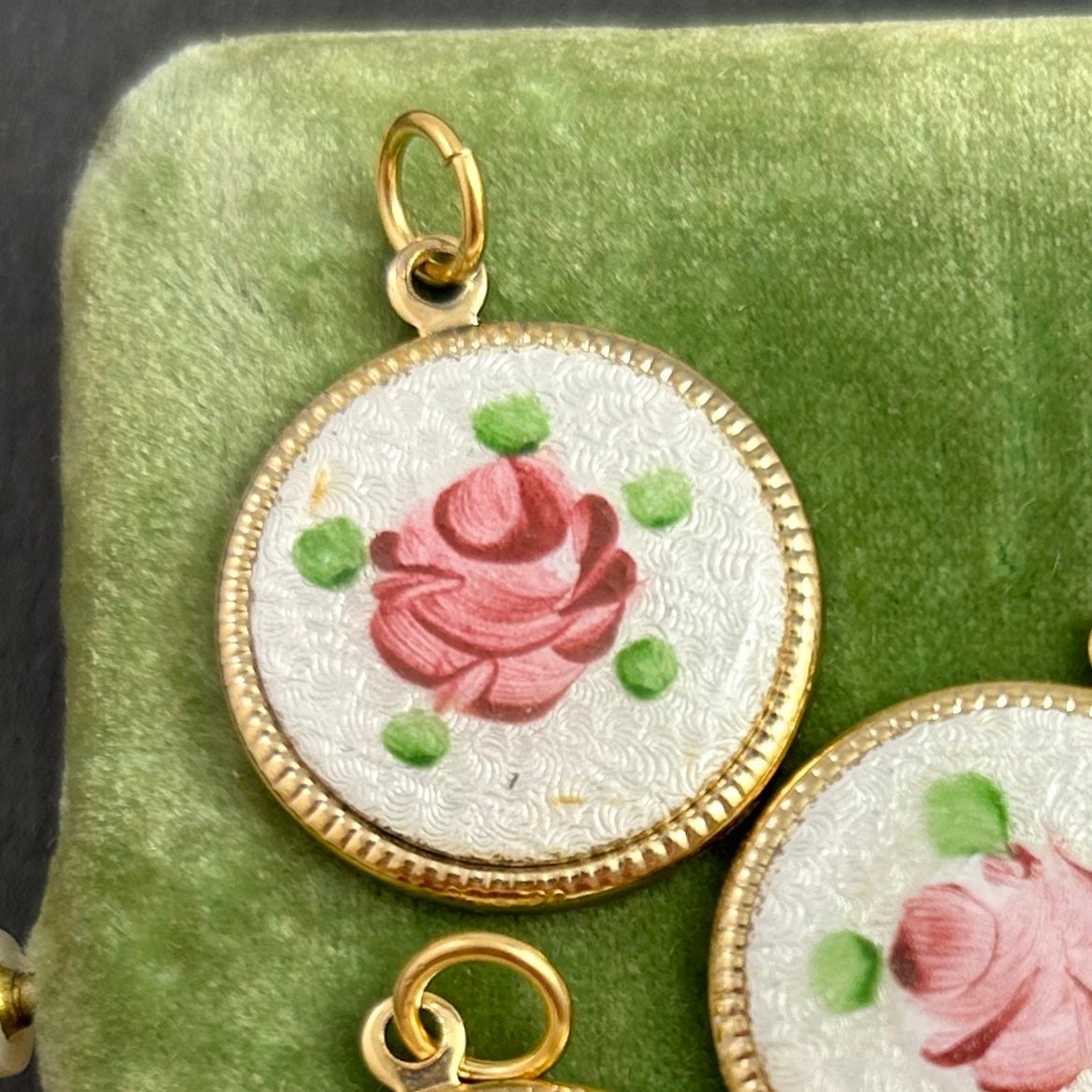 Vintage Charm, Vintage Pendant, Vintage Enamel Charm, Pink Rose 