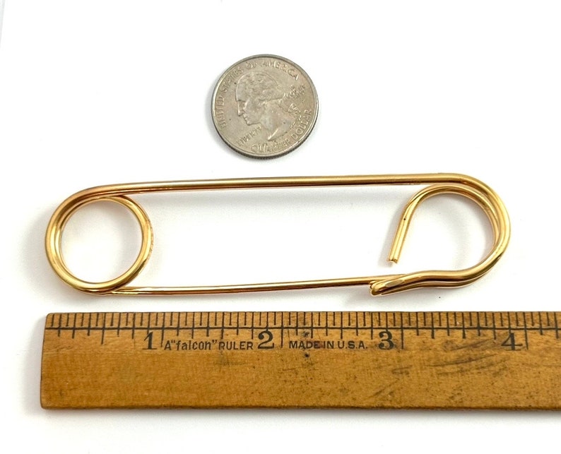 Safety Pin Brooch Vintage Pins Large Safety Pin Blanket Pin Cloak Pin Vintage Jewelry Gold Tone Metal Statement Jewelry Pins image 10