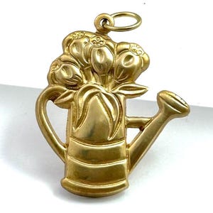 Vintage Charm Pendants For Women Watering Can With Tulip Flower Spring Jewelry Gardening Gift For Her Gift For Gardener Brass Stamping Charm