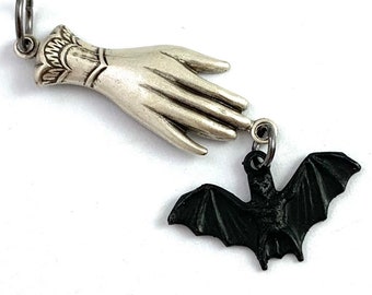 Bat Pendant, Halloween Jewelry, Bat Charm, Halloween Pendant, Bat Jewelry, Halloween Jewelry for Women, Pendant, Victorian Womans Hand