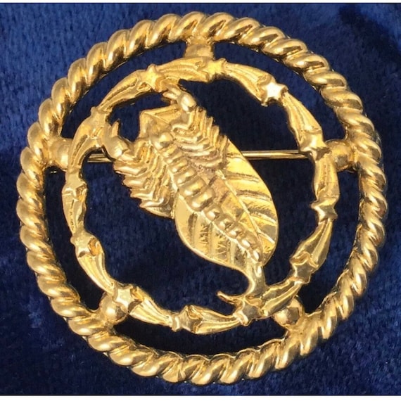 Vintage Zodiac Brooch Pin Scorpio Scorpion Astrology Jewelry Gold Tone