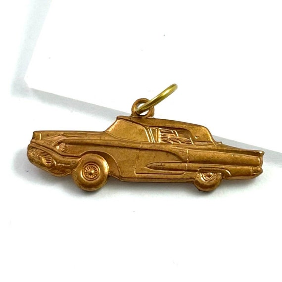 Vintage Car Charm Pendant Retro Ford Thunderbird Rockabilly Jewelry Brass Metal