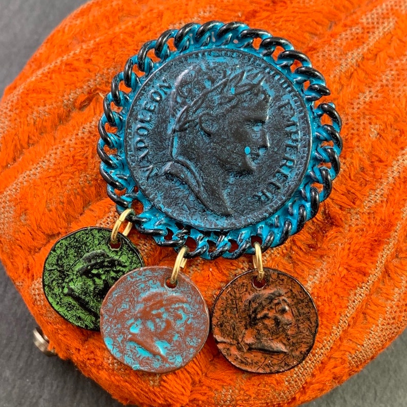 Coin Jewelry Vintage Brooch Vintage Enamel Jewelry French Coins Vintage Jewelry Medallion Jewelry Napoleon