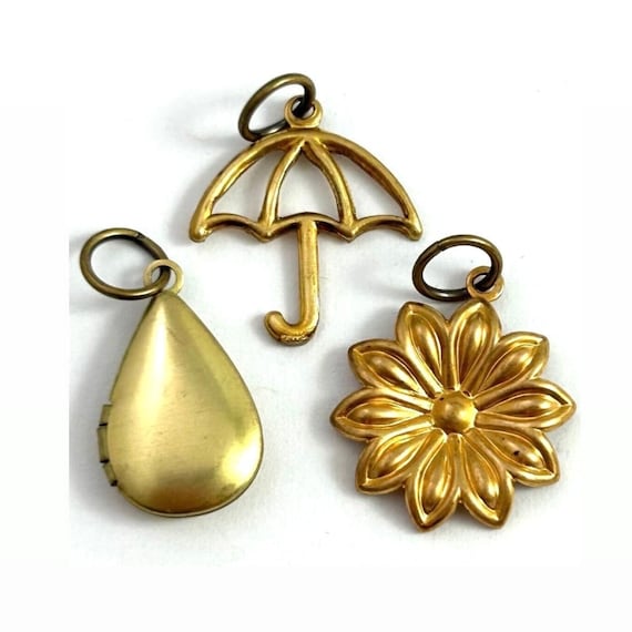 9pc Antique Gold Rose, heart, bow Metal Charms