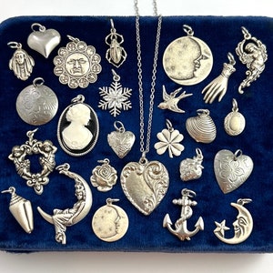 Charm Necklace, Pick A Charm, Charms, Pendants, Lockets, You Choose Charm, Silver Tone Metal Box Chain, Hearts, Bird, Shamrock