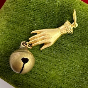 jingle bell pendant, jingle bell charm, necklace Pendant, Victorian Womans Hand, Christmas Jewelry, holiday jewelry