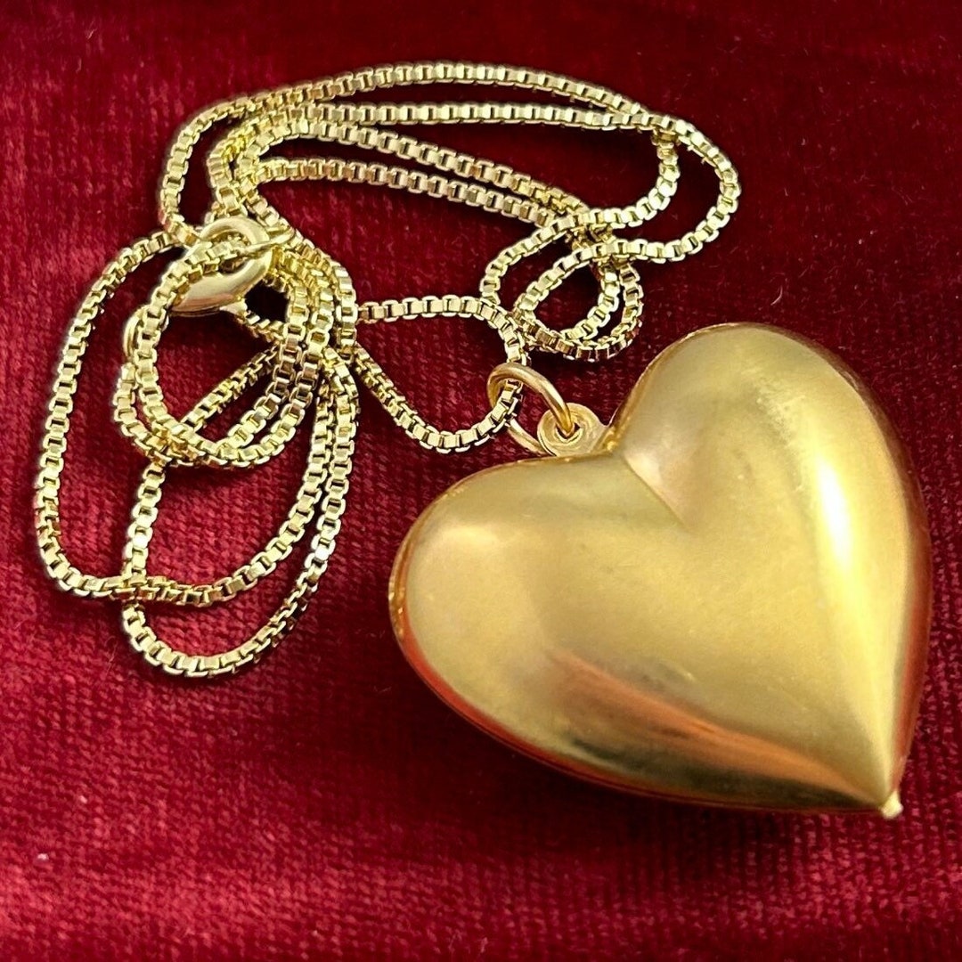 Heart Necklace Heart Charm Necklace Heart Jewelry Puffy Etsy