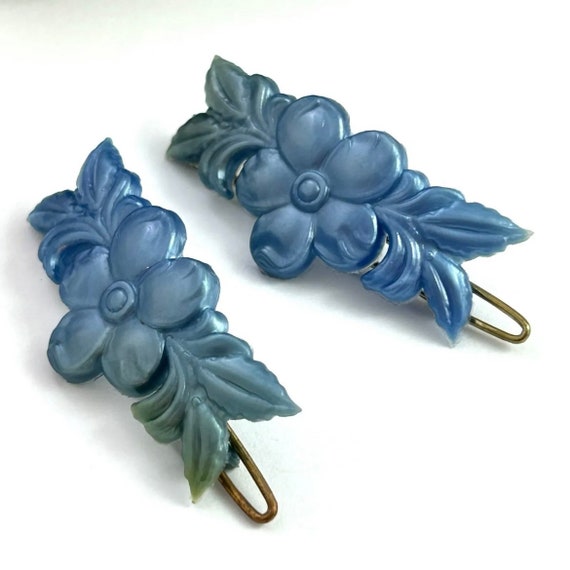 Vintage Barrette, Barrette Pair, Flower Hair Acce… - image 3