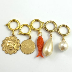 Zodiac Spring Clips Clip on Charms Astrology French Oui Yes Charm Faux Pearl Drop Fish ...