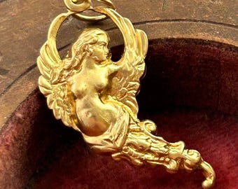 Winged Goddess Charm: Brass Metal Stamping Necklace Pendant