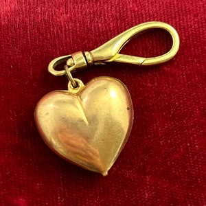 Heart charm, heart pendant, Clip on charm, charm with clip, purse charm, key fob, vintage brass puffy heart charm, purse charms for handbags
