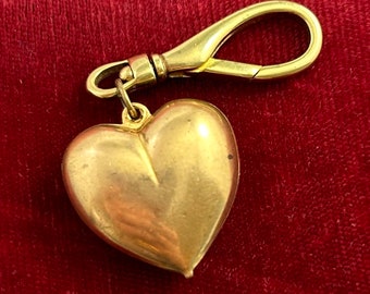 Heart charm, heart pendant, Clip on charm, charm with clip, purse charm, key fob, vintage brass puffy heart charm, purse charms for handbags