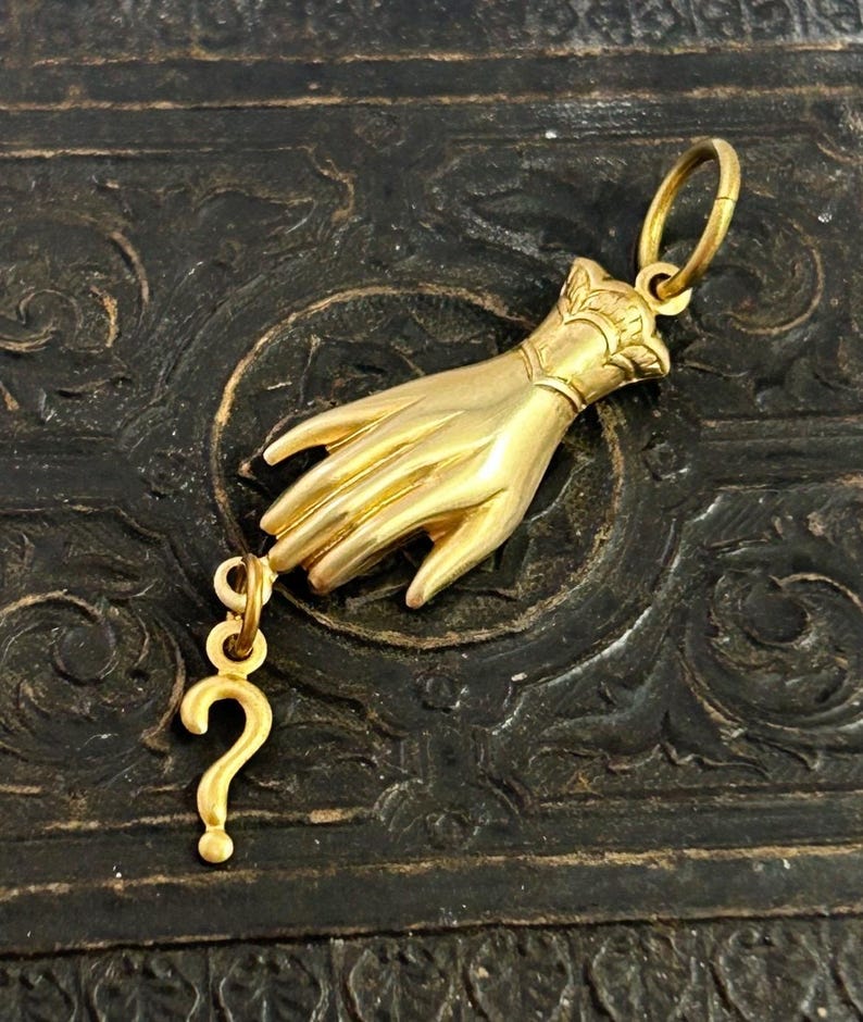 Question Pendant For Women Dangly Necklace Pendant Dainty Jewelry Brass Victorian Woman Hand Question Mark Charm Gift For Her Accessory