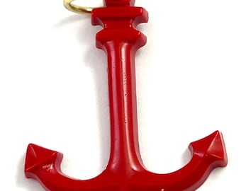 Vintage Red Anchor Charm Pendant: Nautical Costume Jewelry