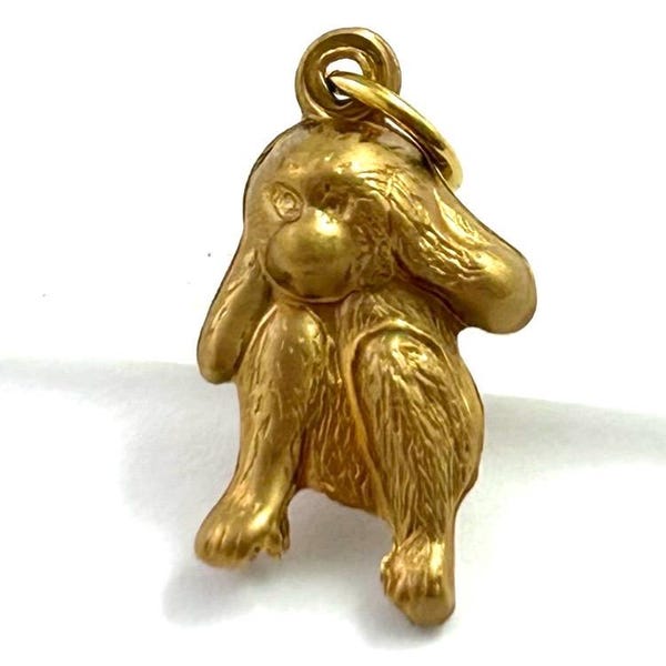 Vintage Charm, Hear No Evil Monkey Charm, Vintage Jewelry, Vintage Necklace Pendant, Three Wise Monkeys, Brass Charm