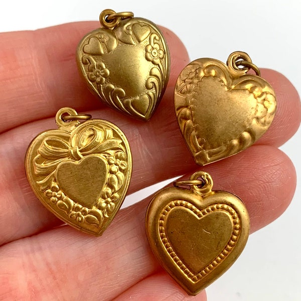 Vintage charm lot, vintage jewelry lot, Vintage Heart Charms, Brass Heart Charms, Puffy Heart Charms, Vintage Pendants, Vintage Jewelry