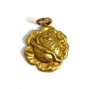 Rose Flower Charm, Tiny Rose Charm, Rose Charm, Rose Flower Floral Jewelry, Brass Metal Stamping Charm