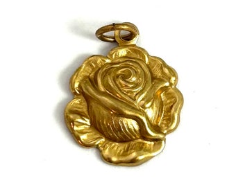 Rose Flower Charm, Tiny Rose Charm, Rose Charm, Rose Flower Floral Jewelry, Brass Metal Stamping Charm