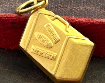Brass Suitcase Charm: Travel Trunk Necklace Pendant