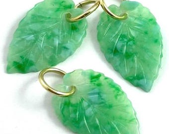 Vintage Leaf Charm Lot Of 3, Jewelry Set, Green Plastic, Leaves Necklace Pendant