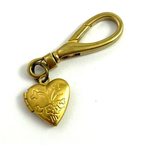 Heart Locket charm, locket pendant, Clip on charm, charm with clip, purse charm, key fob, vintage locket, brass locket, tiny heart locket