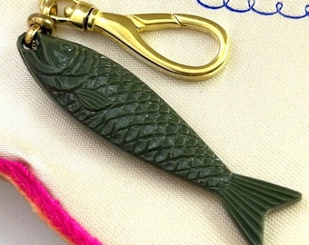 Fish Charm Purse Bag Clip Charm Necklace Pendant With Clip Brass Metal Clasp Fishing Jewelry Gifts For Her Gift For Friend Key Fob Sardine