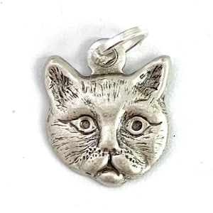 Cat Charm, Cat Jewelry, Cat Necklace Pendant, Cat Face, Tiny Charm, Charm, Pendant, Silver Tone Metal Jewelry